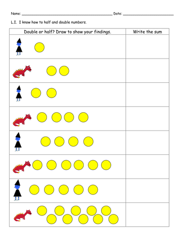 frooby worksheet 2 half or double teaching resources