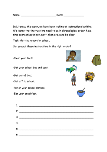 Instructions Worksheet Getting Ready For School Teaching Resources