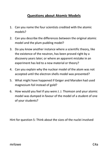 Atomic Models Activity, C4 OCR Gateway
