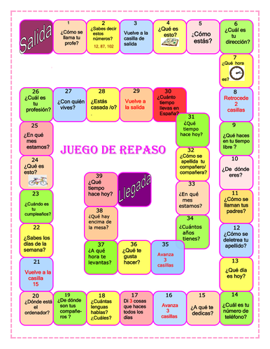 Juego de repaso. A1 | Teaching Resources