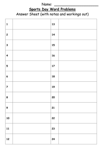 Sports Day Maths Word Problems | Teaching Resources