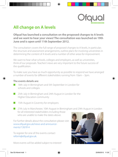 Changes to A levels: Consultation from Ofqual