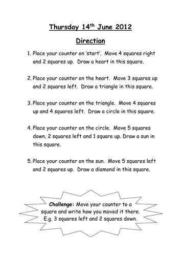 Year 2 Co-ordinates Worksheet