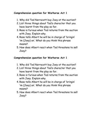 A scheme based on War Horse (play not novel)