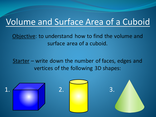 Volume And Surface Area Of A Cuboid Teaching Resources
