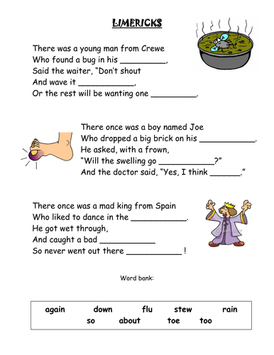 Limericks Cloze Activity Teaching Resources