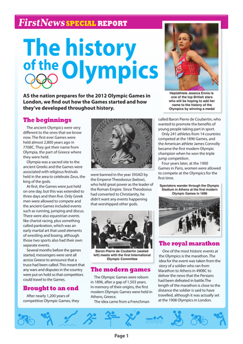 History of the Olympics Special Report and Quiz