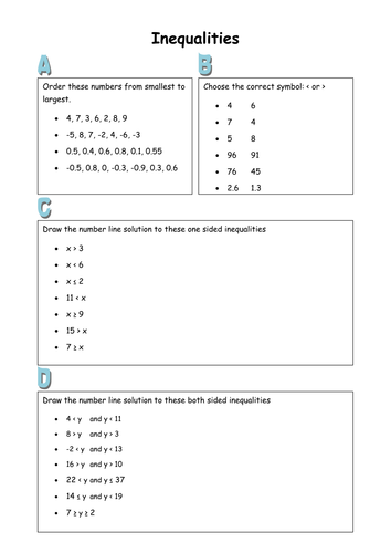 Inequalities worksheet | Teaching Resources