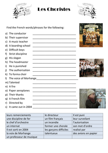 Les choristes worksheet