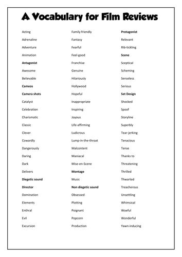 school middle vocabulary worksheet by  Review aussieguy1977 Film Vocabulary  Teaching