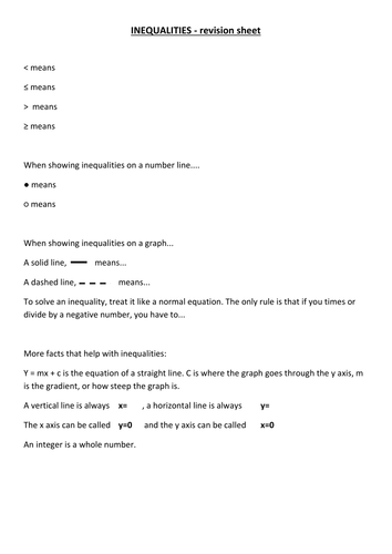 Algebra and Inequalities revision