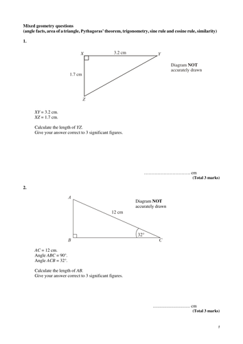 Mixed triangle revision questions (higher tier)