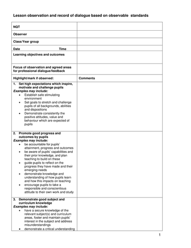 Lesson Observation Form by welshwizard - Teaching ...