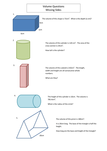 Volume Questions - finding missing sides