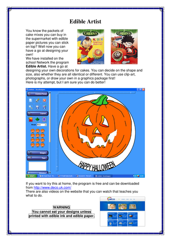 Edible Artist free CAD program and worksheet.