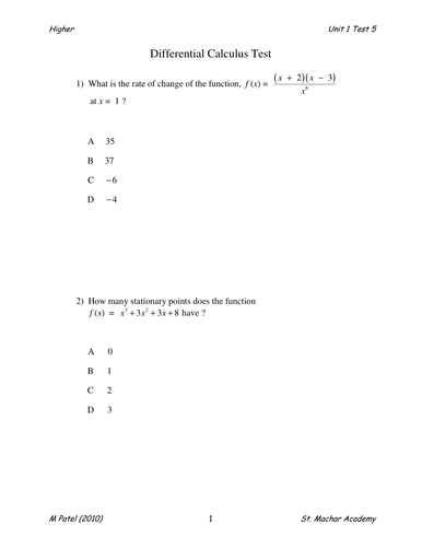 Higher Test 5 (Differential Calculus)