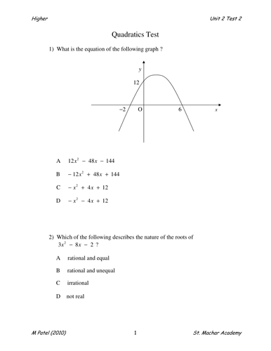 Higher Test 7 (Quadratics)