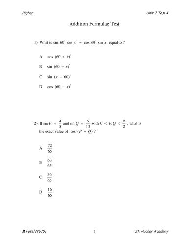 Higher Test 9 (Addition Formulae)