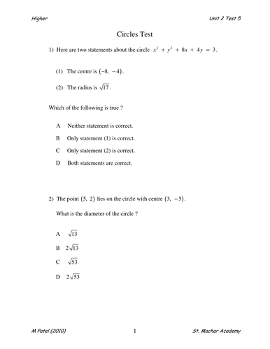 Higher Test 10 (Circles)