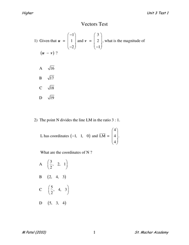 Higher Test 11 (Vectors)