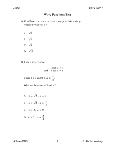 Higher Test 14 (Wave Functions)