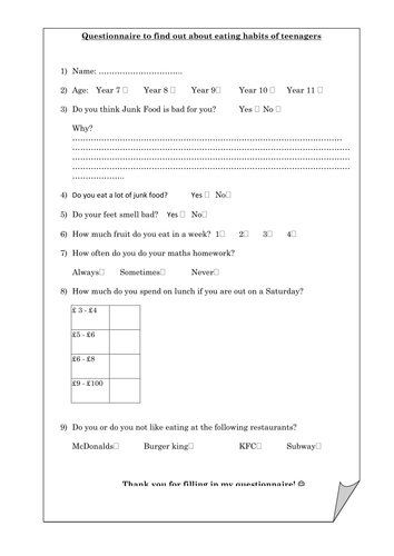 Writing Questionnaires (Bad Questionnaire Starter)