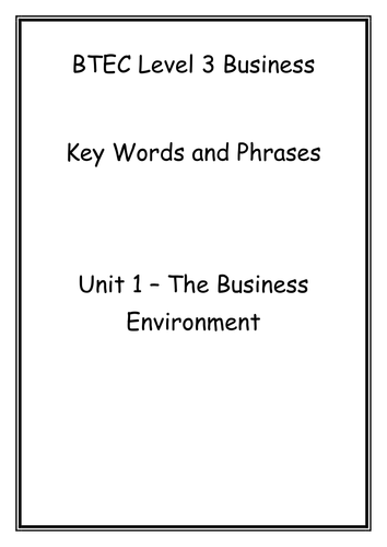 Key Words for BTEC Level 3 Unit 1