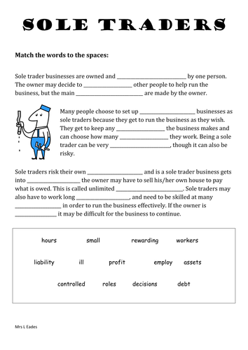 Sole Traders 'Fill in the Blanks' worksheet