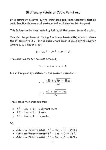 Stationary Points of Cubic Functions