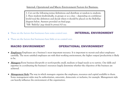 Internal and external influences on businesses