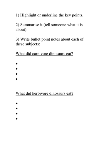 Information Texts based on Dinosaurs Week 2