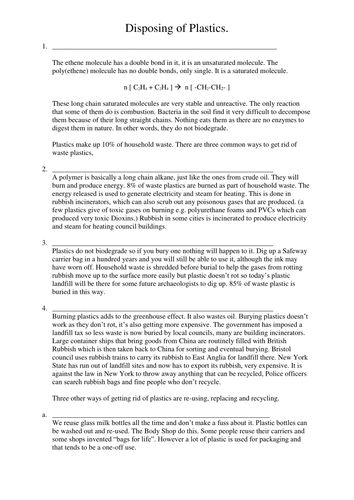 Disposing of plastics active reading sheet