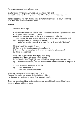 Write a mathematical nursery rhyme or poem