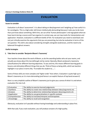 Literacy in Sociology - Evaluation Skills