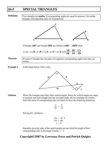Section 6-5: Special Triangles | Teaching Resources
