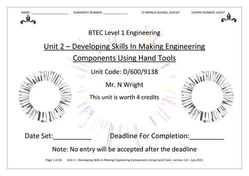 EDEXCEL BTEC Eng Level1  Unit 2 Paperwork example