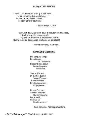 FRENCH POETRY - LES QUATRES SAISONS