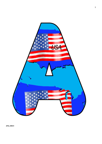 Sets of Alphabet and Numbers on USA Flag