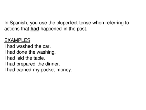 Spanish Pluperfect Tense - Self-marking