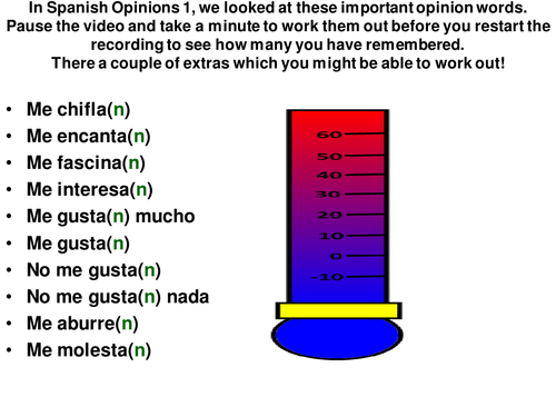 Spanish Opinions 2 (me, te, le etc) - Self-marking
