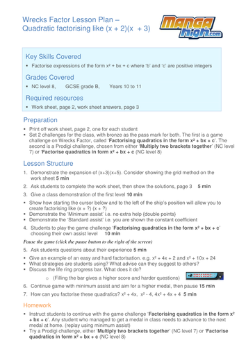 Wrecks Factor - quadratic factorisation game