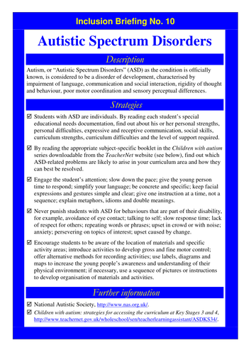Inclusion Briefing: Autistic Spectrum Disorders