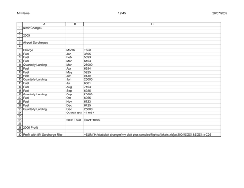 L2 Excel exercise FLIGHTS