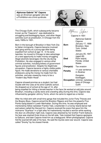 Al Capone worksheet | Teaching Resources