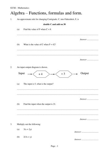 Introduction to GCSE Foundation algebra