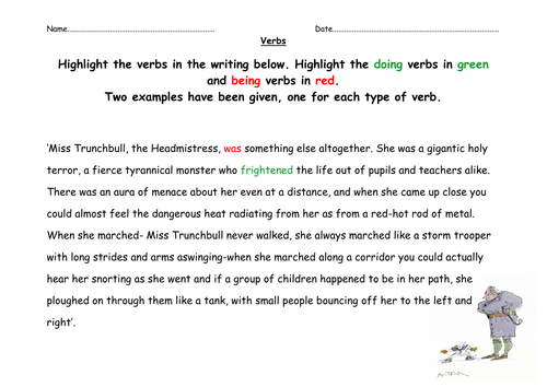Writing sentences and the use of verbs