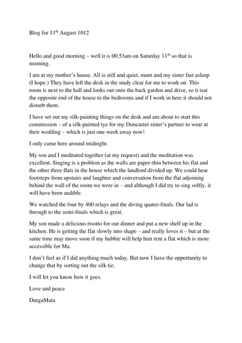 Blog part 12 starting on 8th August