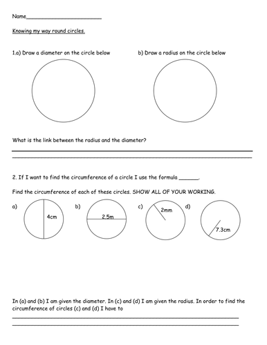 Circles worksheet