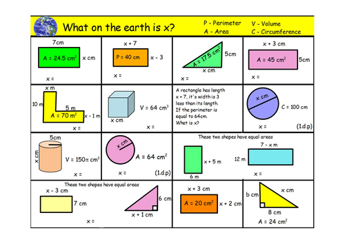 Maths Algebra and Shapes worksheet