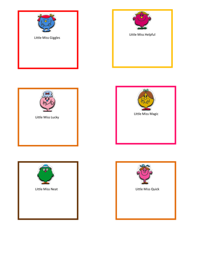 Little Miss & Mr Men coat peg labels